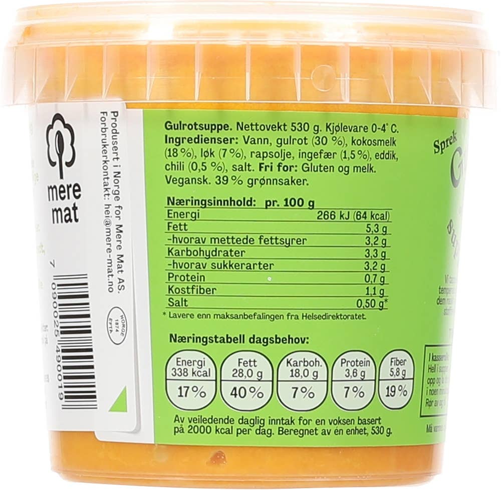 Mere Mat Suppe med gulrøtter, chili og ingefær