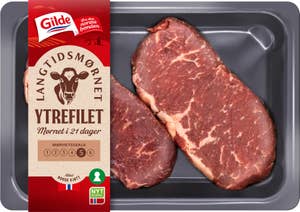 Gilde Langtidsmørnet ytrefilet av storfe Skivet