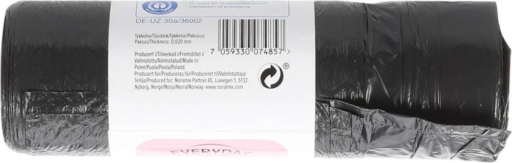 Everyday Avfallspose med snøring Sort, 25l, 80% resirkulert plast