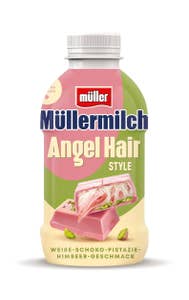 Müller Angel Hair Med smak av hvit sjokolade, pistasj og bringebær