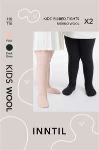 Inntil Ullstrømpebukse til barn Lysrosa og mørkegrå, str 110-116