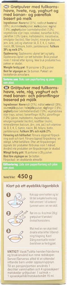 Nestlé Min Fullkornsgrøt yoghurt, pære og banan fra 8 mnd