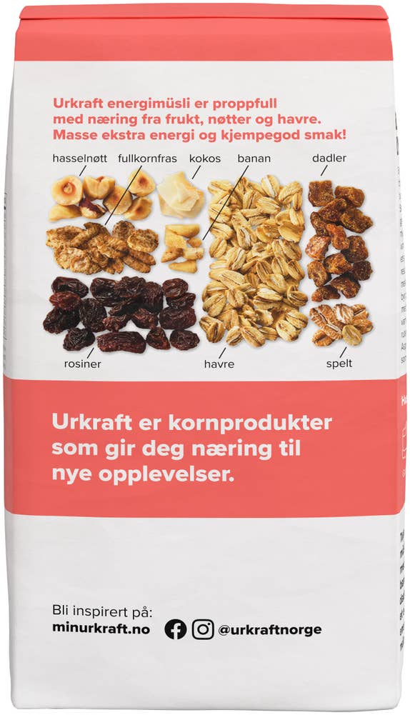 Urkraft Energi-müsli med hasselnøtter, dadler, banan og rosiner