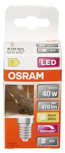 Osram Klar LED-lyspære E14 Dimbar, 40 W, 470 lm, varm hvit
