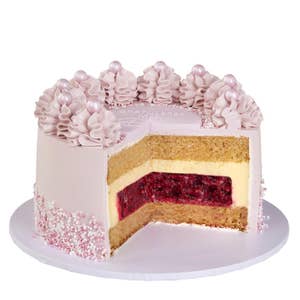 Cakes by Hancock Hancock ostekake med bringebærfyll Bursdagskake Rosa, 15 cm, 4-6 porsjoner