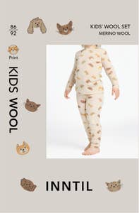 Inntil Ullsett til barn i 100% merinoull Med dyreprint, str 86-92