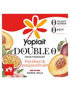 Yoplait Double 00% Fersken&Pasjon, 4x125g