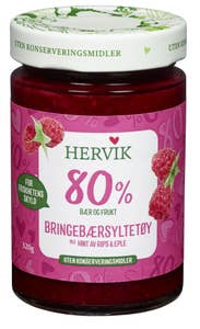 Hervik Bringebærsyltetøy 80% Med hint av rips