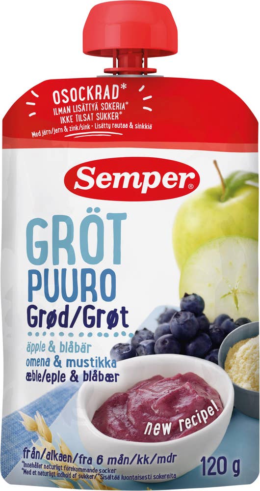 Semper Grøt med blåbær og eple Fra 6 mnd