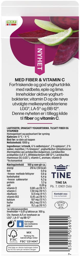 TINE Biola® yoghurtdrikk rødbet, eple & lime