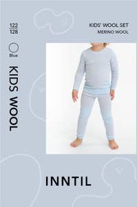Inntil Ullsett til barn i 100% merinoull Blå, str 122-128