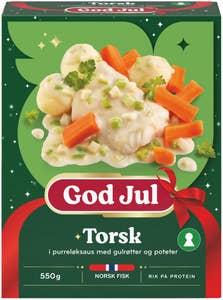 Fjordland Torsk Med purreløksaus, gulrøtter og poteter