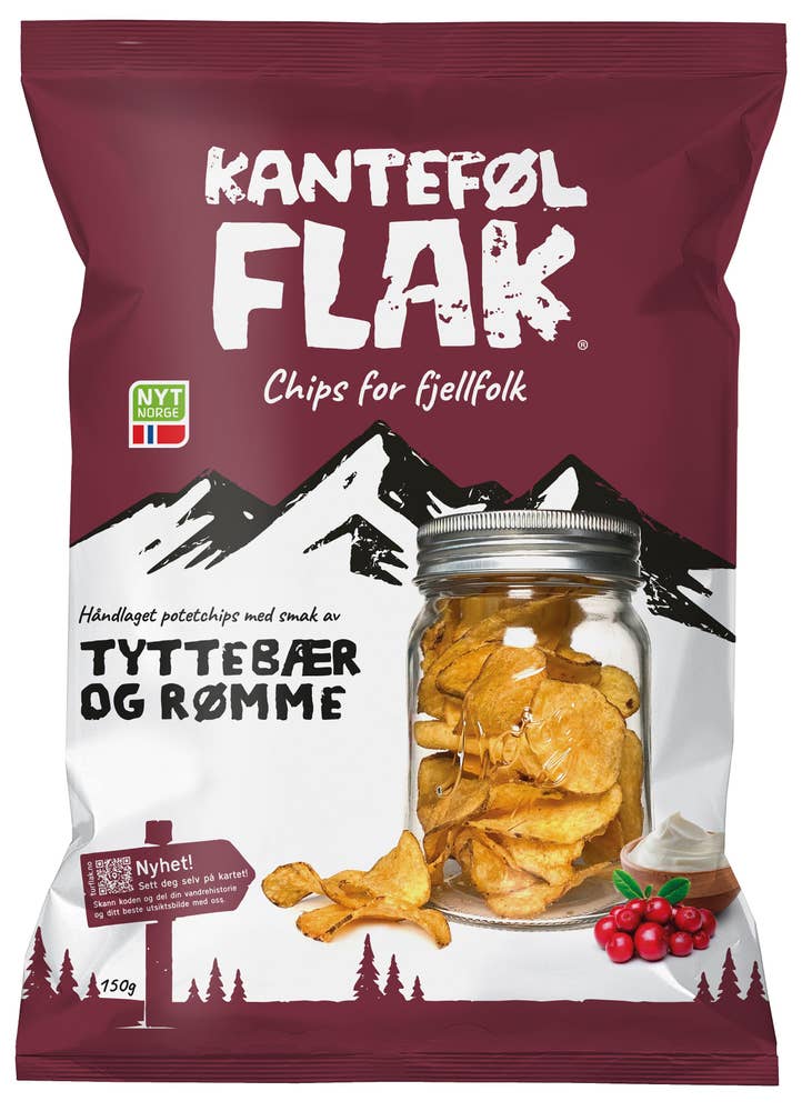 Kantefølflak Potetchips med tyttebær og rømme