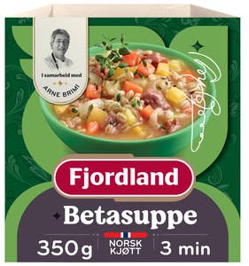 Fjordland Brimis fyldig betasuppe Med salt kjøtt, rotgrønnsaker og bygg fra Skjåk