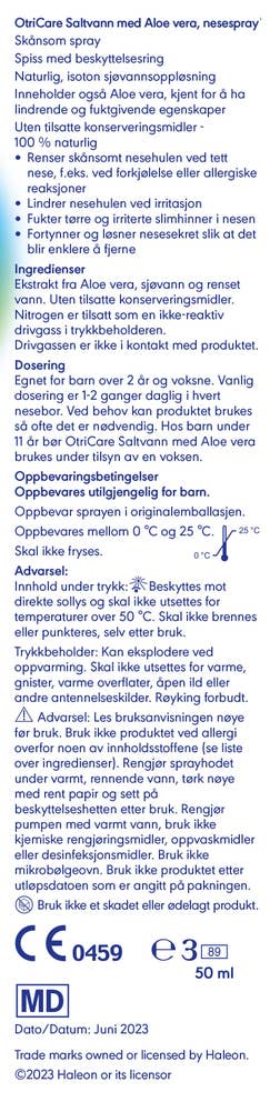 Otricare Aloe vera saltvannsspray Fra 2 år