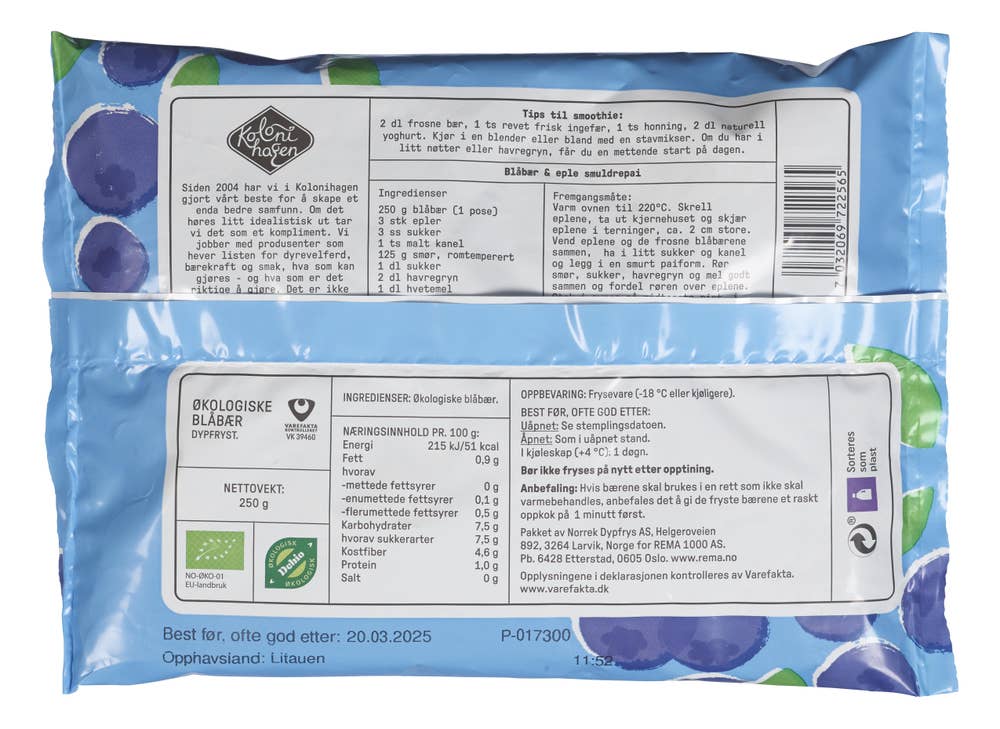 Kolonihagen Frosne Blåbær Økologisk