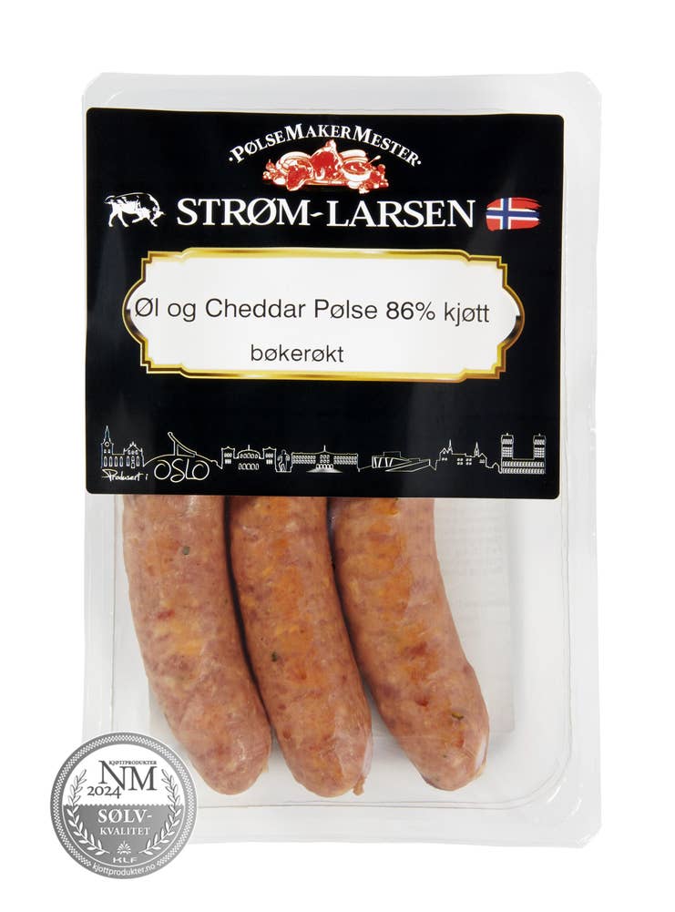 Strøm-Larsen Pale ale og cheddar pølse