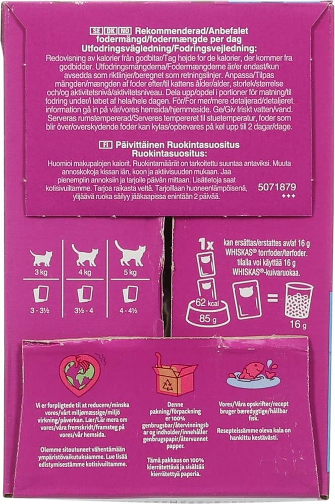 Whiskas Fish Selection Våtfôr med laks, tunfisk, torsk og hvitfisk i gelé Til seniorkatter fra 7 år, 12 x 85g