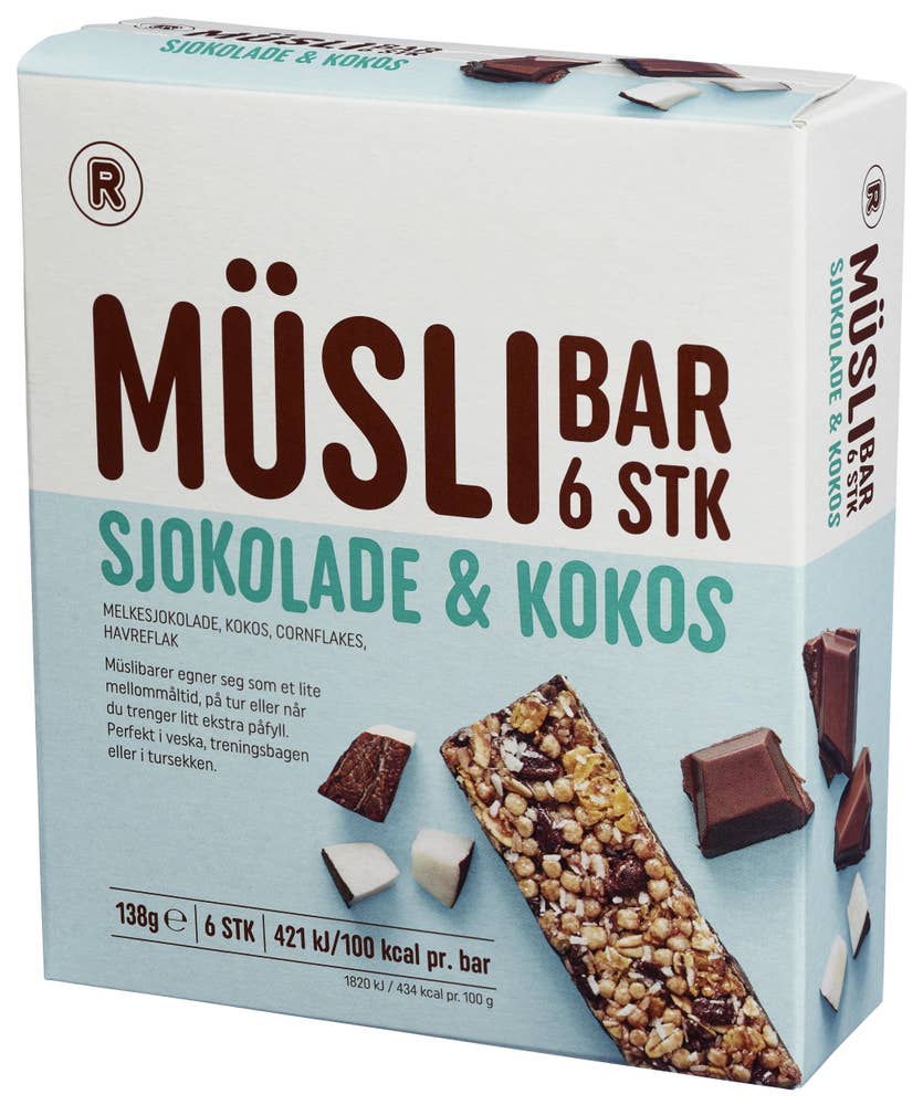 R Müslibar Sjokolade og Kokos 6 stk
