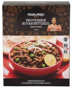 Masalamagic Proteinrik soyakjøttdeig Indisk middags-kit med basmatiris og mango chutney