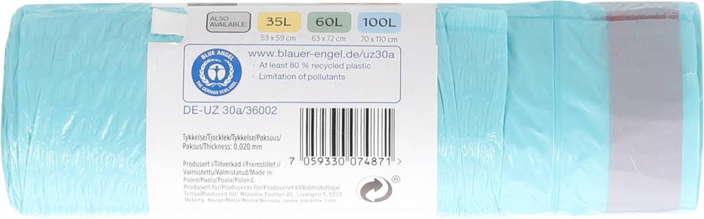 Everyday Avfallspose med snøring Turkis, 25l, 80% resirkulert plast