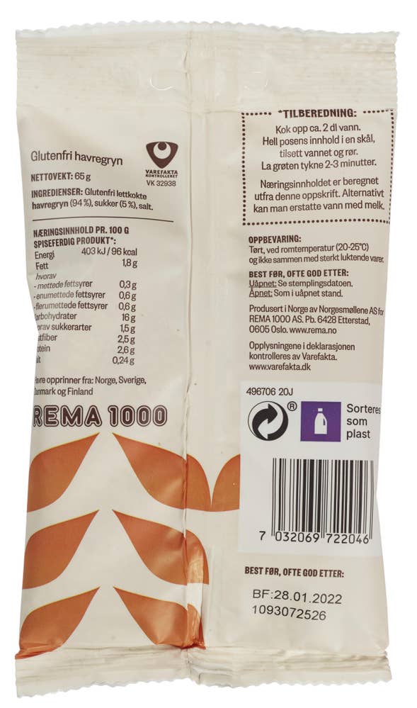 R Goodly Glutenfri havregrøt 94% fullkorn