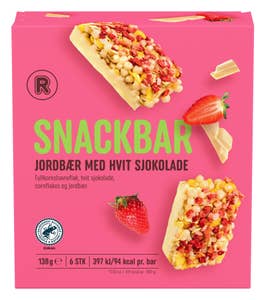 R Snackbar med jordbær og hvit sjokolade 6pk