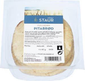 Staur Fjellbakeri Pitabrød Fullkorn ca 15 cm, 4 stk