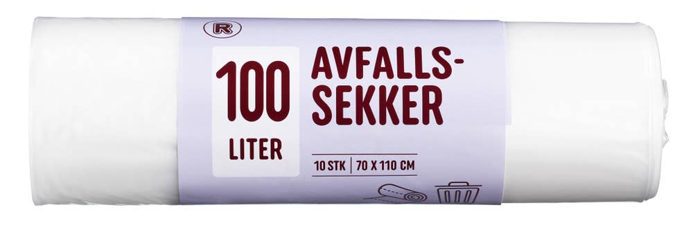 R Avfallssekk 100 liter, klar, 25 my, 70x110 cm, virgin LLDPE