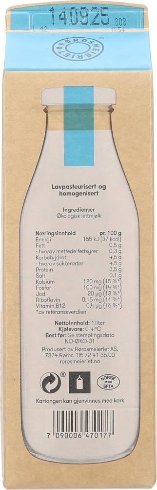 Rørosmeieriet Økologisk Rørosmjølk Lett 0,7% fett