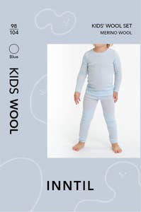 Inntil Ullsett til barn i 100% merinoull Blå, str 98-104