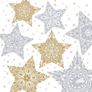 Serviett White snowstars 33 x 33 cm
