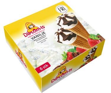 Diplom-Is FRI Vaniljeis med Sjokoladebiter i Kjeks Laktosefri, 6 stk