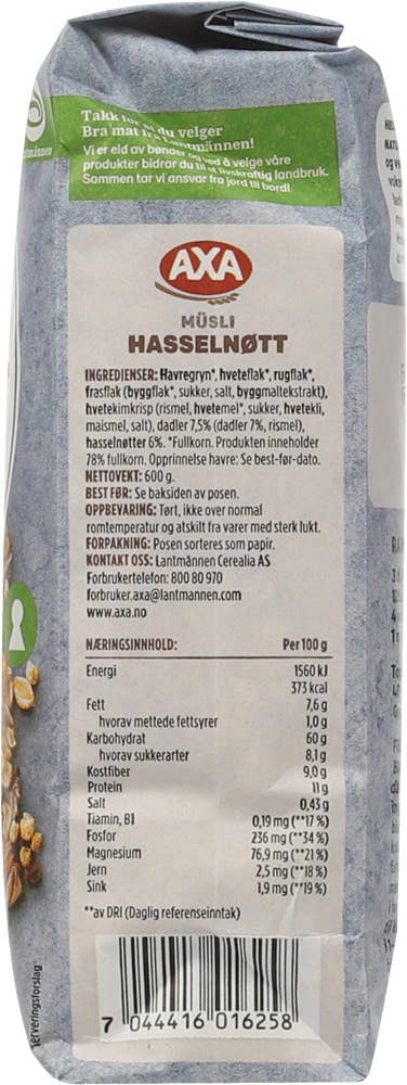 Axa Hasselnøtt-müsli