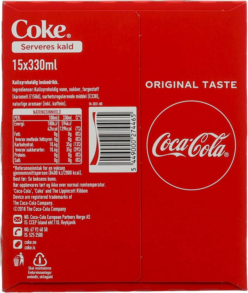 Coca-Cola Original Taste 15 x 0,33L
