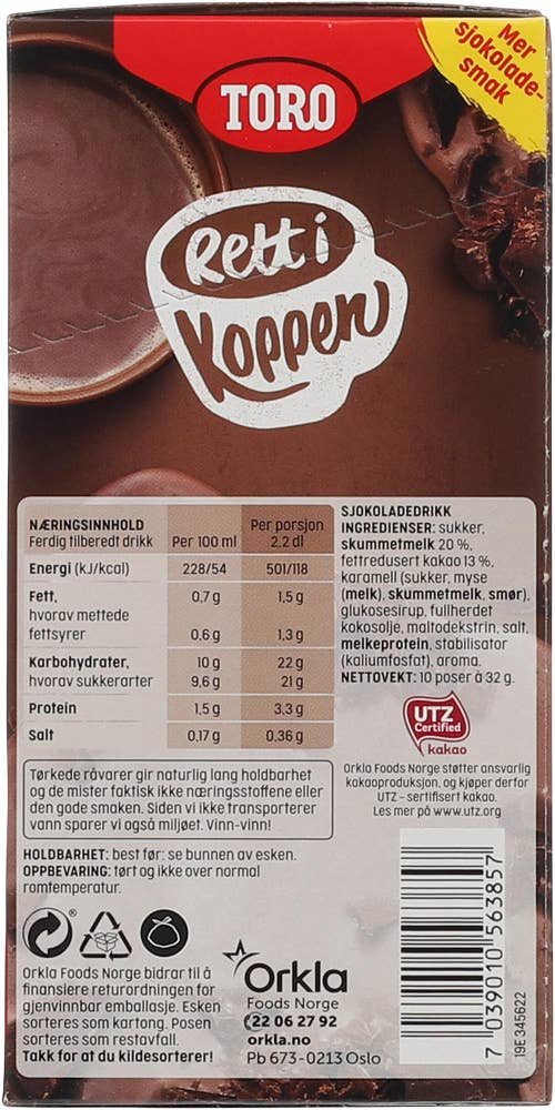TORO Rett i Koppen Sjokoladedrikk, Rett i Koppen 10 poser