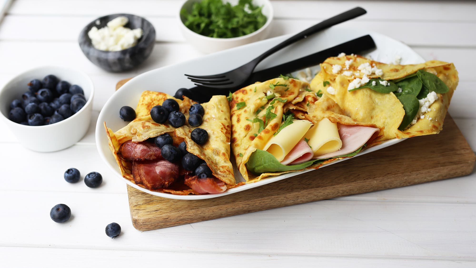 Middagspannekaker med 3 toppinger