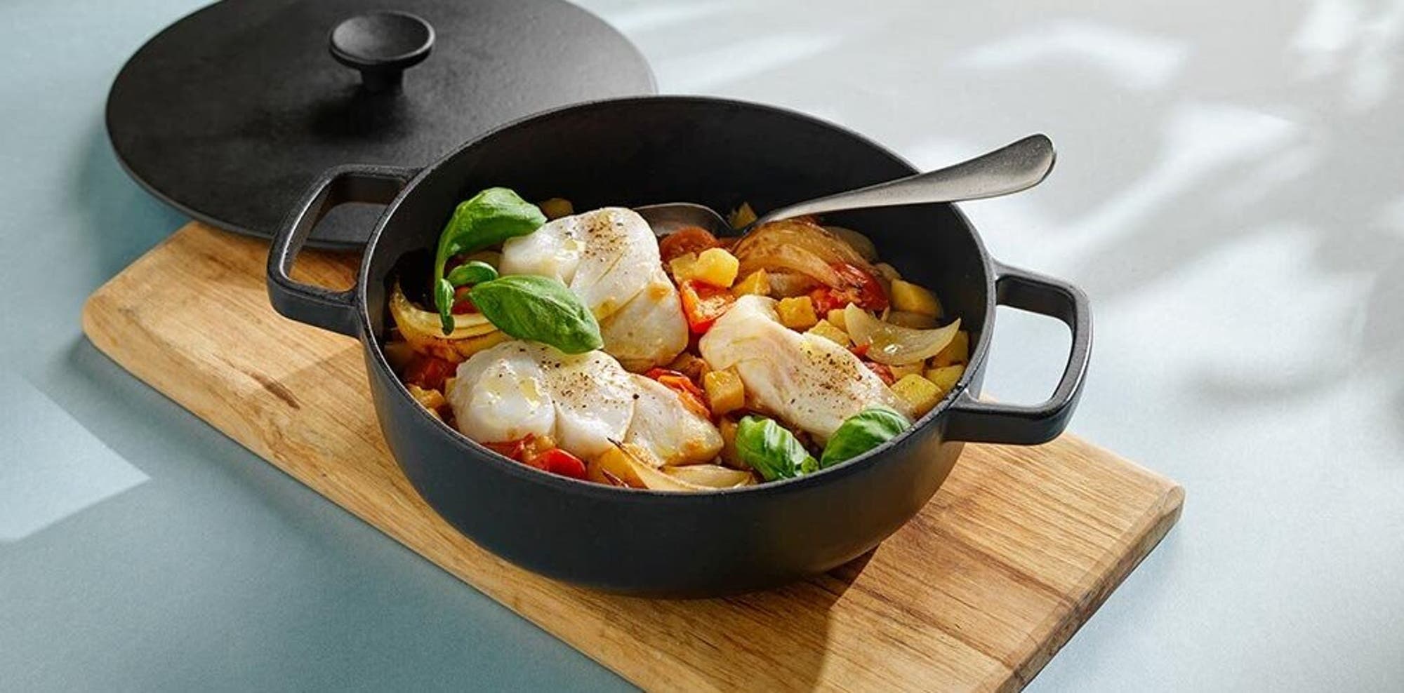 One pot med skrei, poteter og grønnsaker