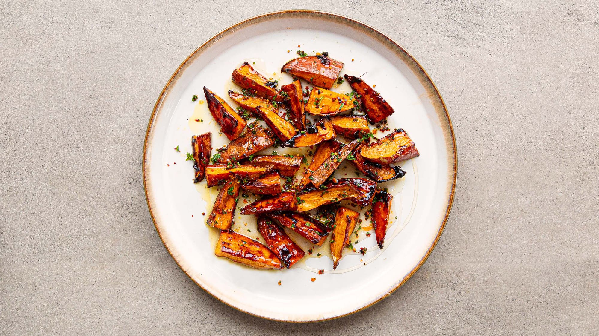 Ovnsbakt søtpotet med honning og chili