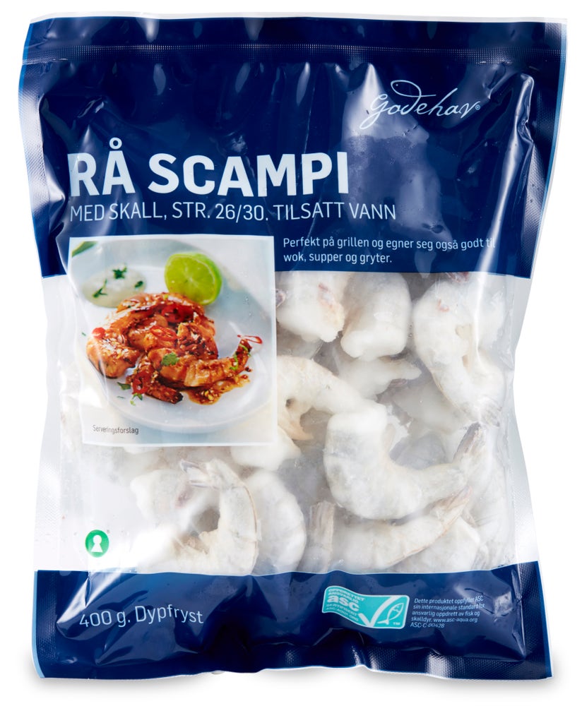 Godehav Scampi Rå m/Skall Str 26/30