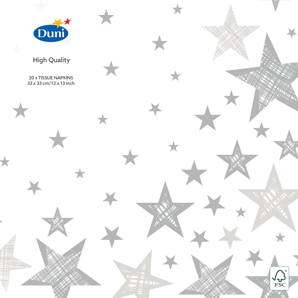 Duni Servietter Shining Star White 3 lag, 33x33cm